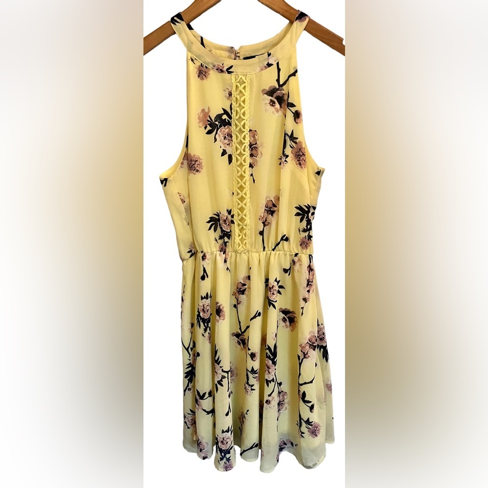 Blue Rain Womens Skater Skirt Sundress in Butter Yellow Floral Sz XS - Picture 1 of 5